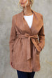 Karleedress Collared Open Front Faux Suede Coat with Belt