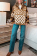 Karleedress Button Down Drawstring Hem Geometric Pattern Sweater Cardigan