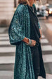 Karleedress 3/4 Sleeves Open Front Sequin Shinny Midi Cardigan