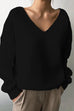 Karleedress Solid V Neck Irregular Hem Knit Pullovers