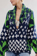 Karleedress Button Down Drawstring Hem Geometric Pattern Sweater Cardigan