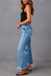 Karleedress Raw Hem Ripped Flare Bottoms Denim Pants