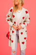 Karleedress Open Front Pocketed Valentines Date Heart Print Cardigan