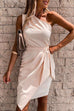 Karleedress One Shoulder Sleeveless Tie Waist Ruched Dress