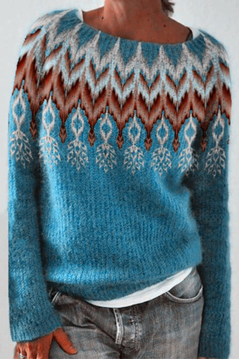 Karleedress Round Neck Feather Pattern Slouchy Fall Sweater(in 2 Colors)