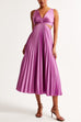 V Neck Cut Out Waist Sleeveless Pleated Maxi Dress