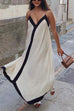 Karleedress Spaghetti Strap V Neck Color Block Maxi Holiday Dress