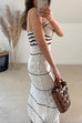 Karleedress V Neck Crochet Hollow Out Color Block Knitting Maxi Cami Dress