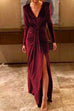 Karleedress Deep V Neck Slit Ruched Velvet Party Dress(5 Colors Available)