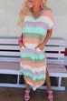 Karleedress Curve Hem Side Split Rainbow Stripes Midi Dress