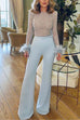 Karleedress Feather-Paneled Long Sleeves Bell Bottoms Sequin Jumpsuit