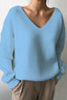 Karleedress Solid V Neck Irregular Hem Knit Pullovers