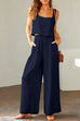 Karleedress Square Collar Cami Crop Top Wide Leg Pants Cotton Linen Set