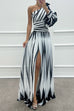 Karleedress One Shoulder Waisted Slit Printed Maxi Dress