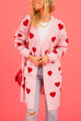 Karleedress Open Front Pocketed Valentines Date Heart Print Cardigan