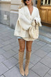 Karleedress V Neck Button Up Solid Loose Sweater