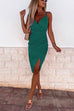 Karleedress Cross V Neck Ruched Slit Midi Cami Party Dress