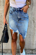 Karleedress Ripped Raw Hem Irregular Bodycon Denim Skirt