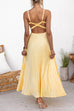 V Neck Backless Cut Out Pleated Maxi Cami Dress