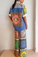 Karleedress Rolled Up Short Sleeves Shirt Wide Leg Pants Graffiti Printed Set