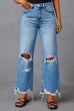 Karleedress Raw Hem Ripped Flare Bottoms Denim Pants