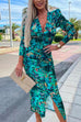 Karleedress Deep V Neck Long Sleeve Ruched Slit Printed Bodycon Dress