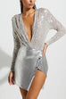 Karleedress Wrap Deep V Neck Long Sleeves Sequin Bodysuit