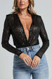 Karleedress Wrap Deep V Neck Long Sleeves Sequin Bodysuit