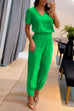 Karleedress V Neck Short Sleeve Top High Waist Tapered Pants Set