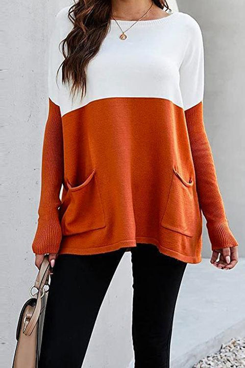 Karleedress Color Block Knit Pullovers With Pockets