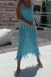 Karleedress Hollow Out Sleeveless Tassel Beach Cover Up Dress