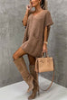 Karleedress Oversized V Neck Short Sleeves Pocketed Poncho Sweater