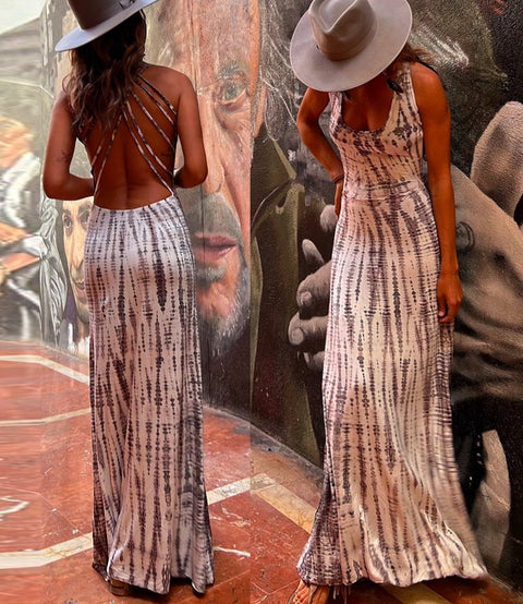 Karleedress Criss Cross Open Back Tie Dye Maxi Dress