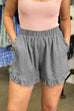 Karleedress Elastic Waist Wide Leg Ruffle Cotton Linen Shorts