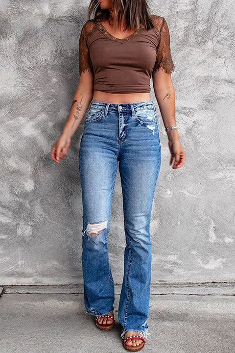 Karleedress Distressed Bell Bottoms Ripped Jeans