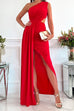 Karleedress One Shoulder Cut Out Waist High Slit Maxi Party Dress