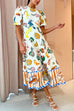 Karleedress Puff Sleeve Food Printed Swing Maxi Vacation Dress