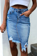 Karleedress Ripped Raw Hem Irregular Bodycon Denim Skirt