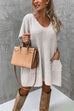 Karleedress Oversized V Neck Short Sleeves Pocketed Poncho Sweater