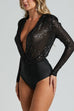 Karleedress Wrap Deep V Neck Long Sleeves Sequin Bodysuit