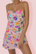 Karleedress Chain Strap Backless Sequin Floral Mini Cami Dress