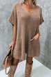 Karleedress Oversized V Neck Short Sleeves Pocketed Poncho Sweater