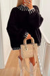 Karleedress Turtleneck Drop Shoulder Color Block Pullover Sweater