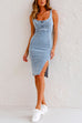 Karleedress Adjustable Straps U Neck Slit Denim Bodycon Cami Dress