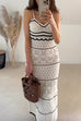 Karleedress V Neck Crochet Hollow Out Color Block Knitting Maxi Cami Dress