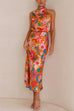 Karleedress Tie Back Halter Sleeveless Waisted Maxi Floral Dress