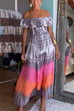 Karleedress Ruffle Off Shoulder High Slit Tie Dye Maxi Swing Dress