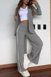 Karleedress Color Block Open Front Blazer Elastic Waist Slit Wide Leg Pants Set