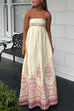 Karleedress Spaghetti Strap High Waist Floral Print Cotton Linen Maxi Dress