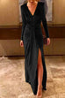 Karleedress Deep V Neck Slit Ruched Velvet Party Dress(5 Colors Available)